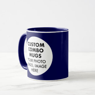 Runder Rahmen 2 x Foto Logo Navy Blau Benutzerdefi Tasse
