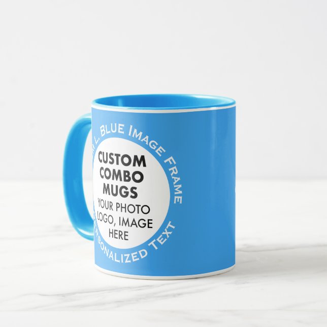 Runder Rahmen 2 x Foto Text Hellblau Benutzerdefin Tasse (Vorderseite Links)