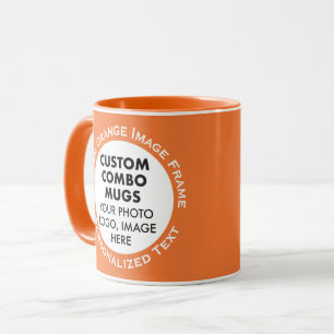 Runder Rahmen 2 x Foto + Text Orange Benutzerdefin Tasse