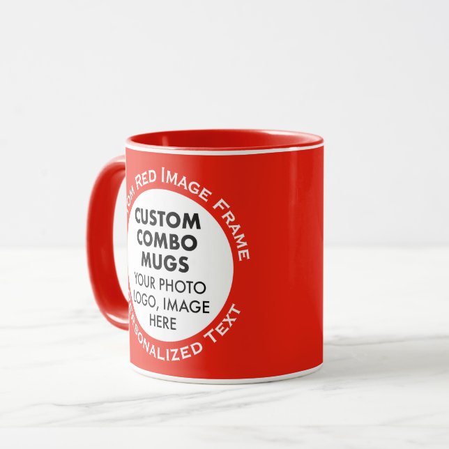 Runder Rahmen 2 x Foto + Text Roter Benutzerdefini Tasse (Vorderseite Links)