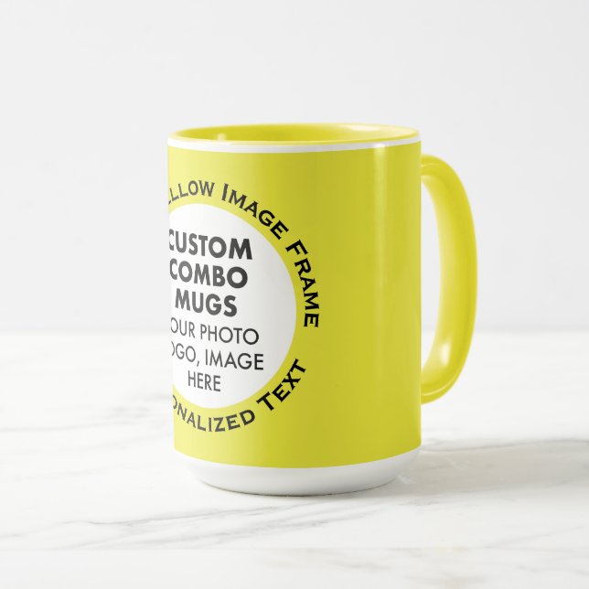 Runder Rahmen Foto & Text groß gelb Custom Combo Tasse (VorderseiteRechts)