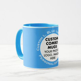 Runder Rahmen Foto + Text Hellblau Benutzerdefinie Tasse
