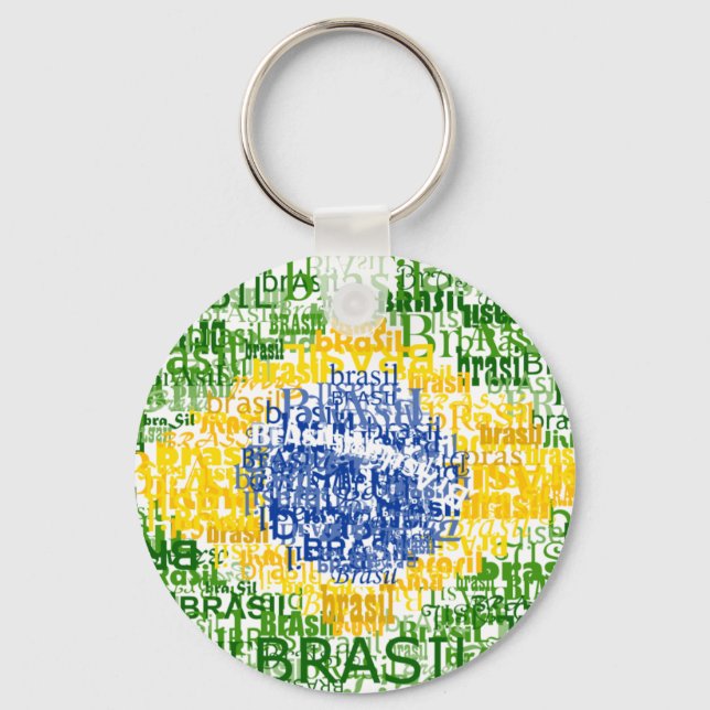 Runder Schlüsselanhänger für Brasil-Text-Flag (Vorderseite)