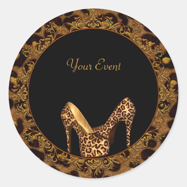 Runder Sticker Leopard Schuhe Gold Black (Vorderseite)