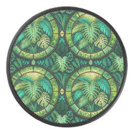 Runder Untersetzer mit einem lebendigen Blumenmust Eishockey Puck