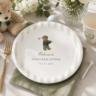 Runder Walzbär Golf Baby Shower Neu im Club Pappteller