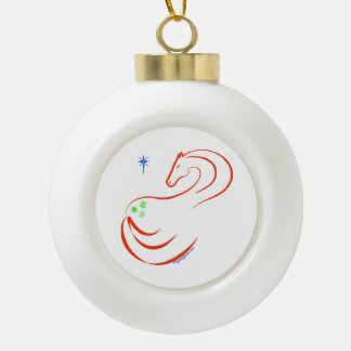 Runder Weihnachtsschmuck mit rotem und grünem Pfer Keramik Kugel-Ornament