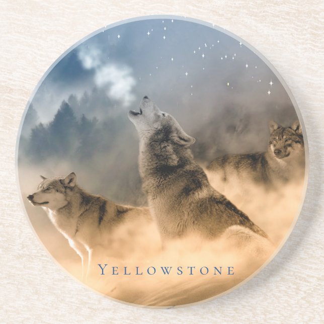 Runder Yellowstone Untersetzer Sandstone 3 Wölfe K (Vorne)