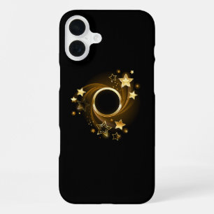 Rundes Banner mit goldenen Sternen auf Schwarz iPhone 16 Plus Hülle
