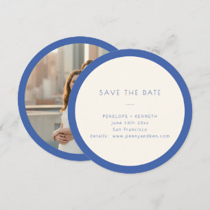 Rundes Blau Modernes Minimales Hochzeitsfoto Save The Date