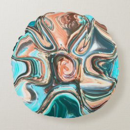Rundes Dekokissen mit Abstraktem Design in Türkis 