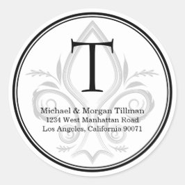 Rundes einfaches Etikett Flecker Monogram Address  Runder Aufkleber
