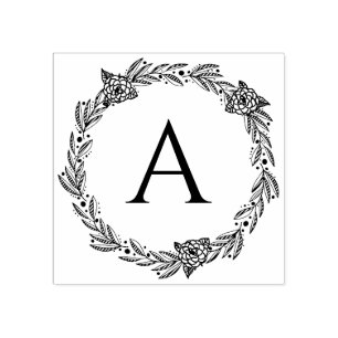 Rundes florales personalisiertes Monogramm-Stempel Gummistempel