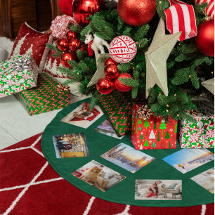 Rundes Foto-Collage Hunter Grün Polyester Weihnachtsbaumdecke
