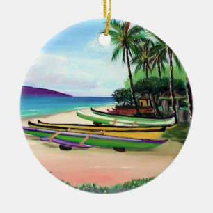 Rundes Kanu-Strand Keramik Ornament
