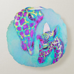Rundes Kissen des Aqua und der lila Giraffe
