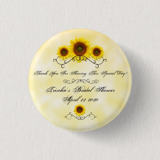 Rundes Knopf-Sonnenblume-Brautparty Button (Vorderseite)