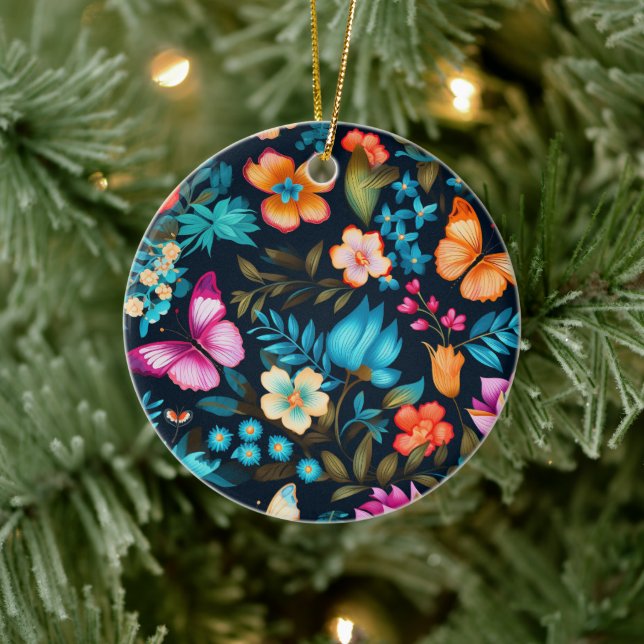 Rundes Ornament mit lebendigem Blumendesign  (Baum)