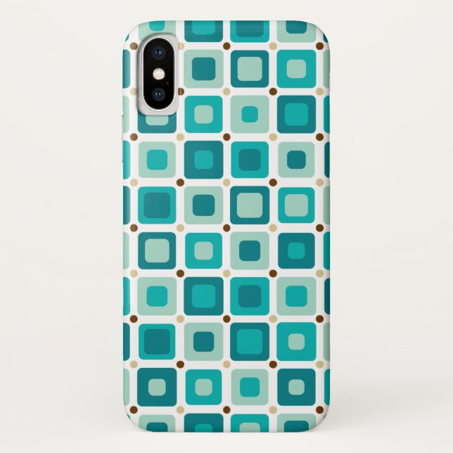 Rundes Quadrat-Muster-Blau Case-Mate iPhone Hülle (Rückseite)