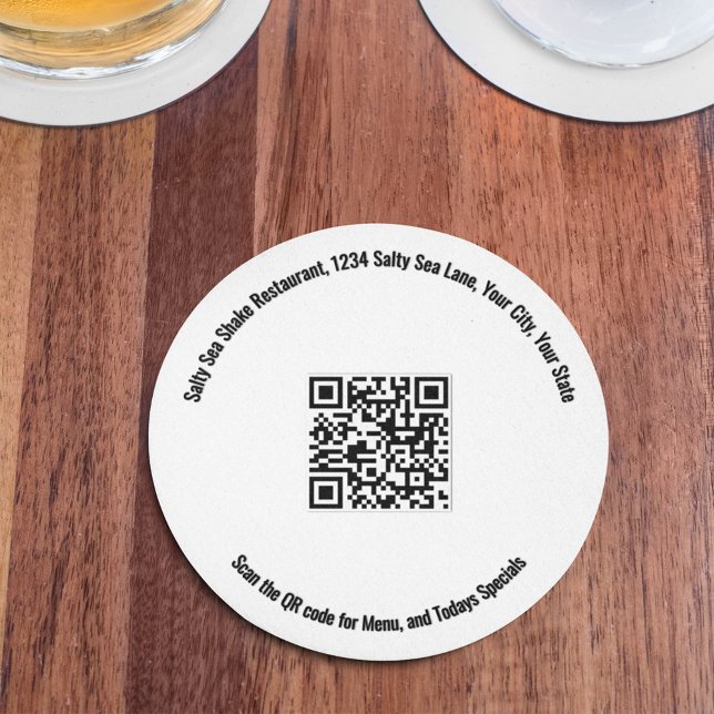 Rundes Restaurant-QR-Code-Menü und Angebote Runder Pappuntersetzer (Von Creator hochgeladen)