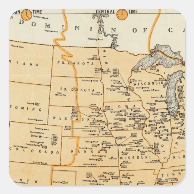 Rundfunkstationen der Vereinigten Staaten Quadratischer Aufkleber (Vorderseite)