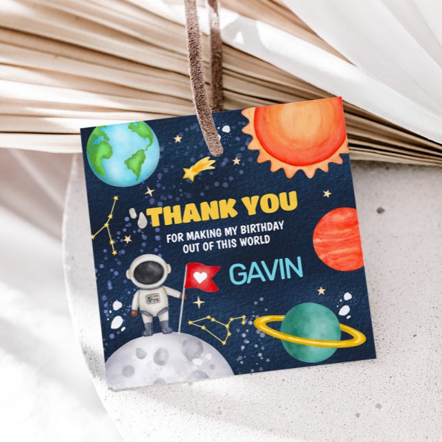 Rundgang um den Sun Outer Space Square Geschenkanhänger (Outer Space Trip Around the Sun Birthday Party Square Favor Tags)