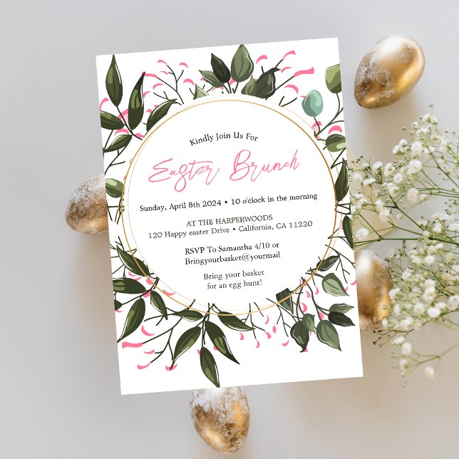 Rundgeblümte Wasserfarbe Osterbrunch Ei Jagen Einladung (Von Creator hochgeladen)