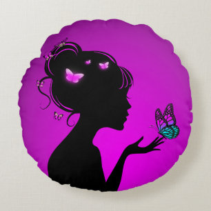Rundkissen Die Frau violette Schmetterlinge Rundes Kissen