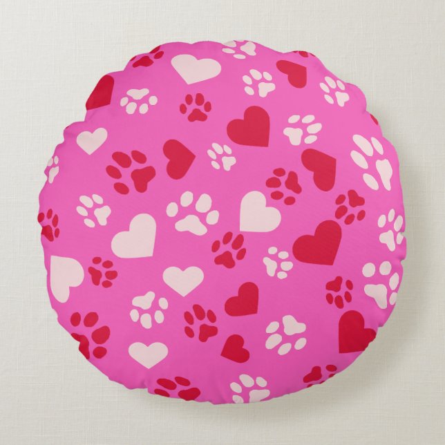 Rundkissen mit Katzenpflaster und Herzformen Rundes Kissen (Vorderseite)