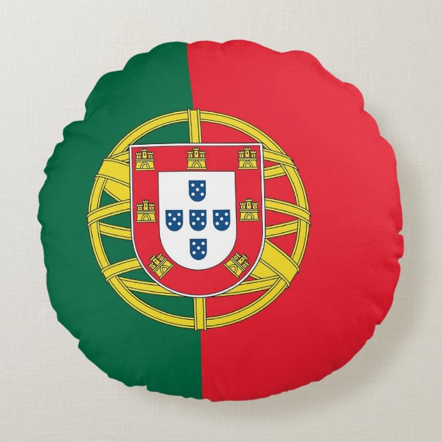 Rundkopfkissen mit portugiesischer Flagge Rundes Kissen (Vorderseite)