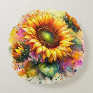 Rundkopfkissen - schöne Sonnenblumen, Kunst Rundes Kissen