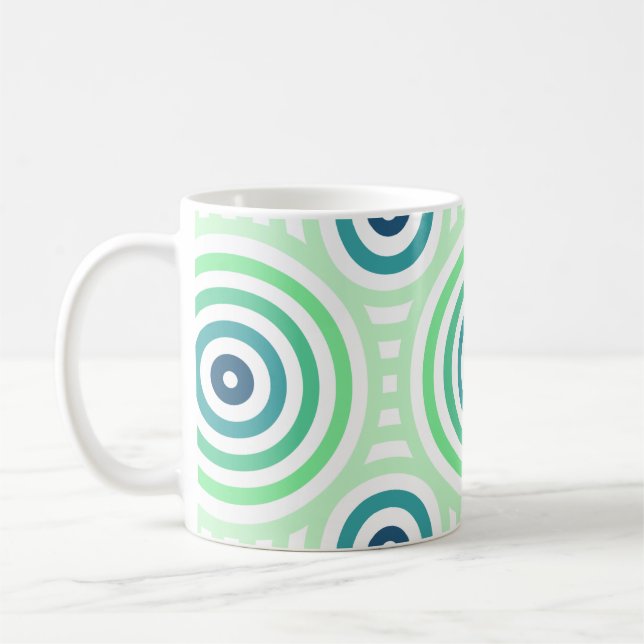 Rundkreisgeometrisches Muster in grün und blau Kaffeetasse (Links)