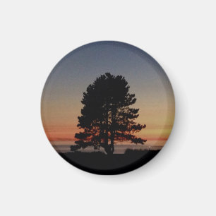 Rundmagnet mit Single Silhouette Sonnenuntergang Magnet