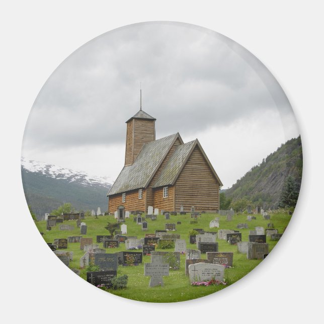 Rundmagnete-Stachelkirche mit Friedhof in Norwegen Magnet (Vorne)