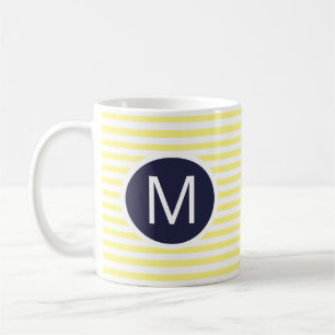 Rundnavy Blue Monogramm auf Gelbstreifen-Tasse Kaffeetasse