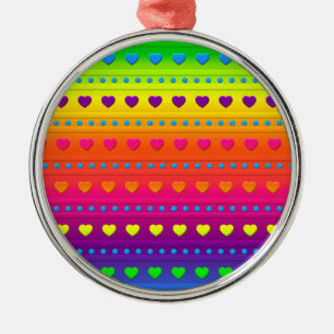 RUNDORNAMENT Herz und Streifen Silbernes Ornament