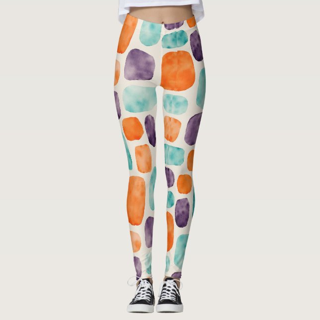 Rundquadrate, Ovale Abstrakte Blobusmuster Leggings (Vorderseite)
