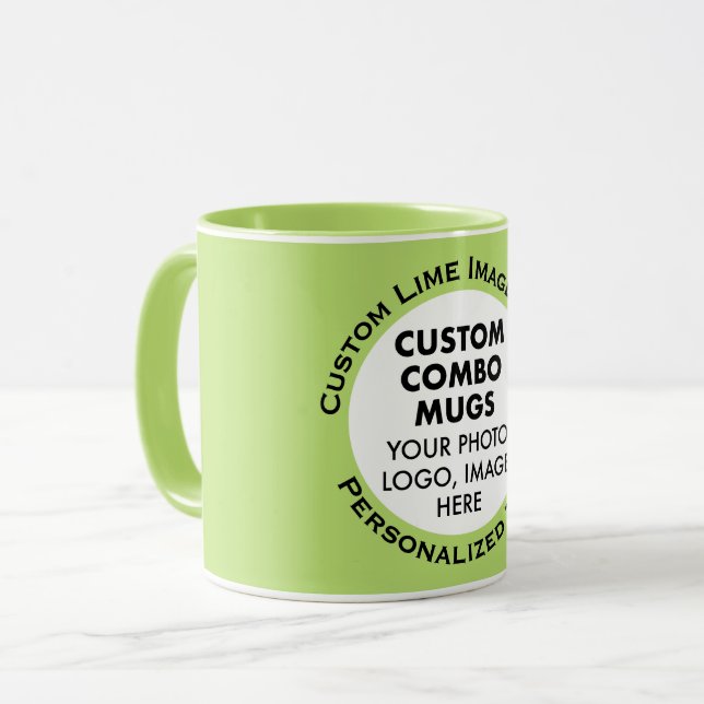 Rundrahmen-Foto + Text Lime Grün Benutzerdefiniert Tasse (Vorderseite Links)