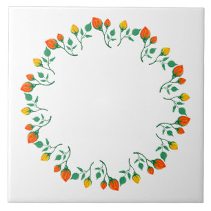 Rundrahmen mit Blumenrahmen, gelb und rote Rose, B Fliese
