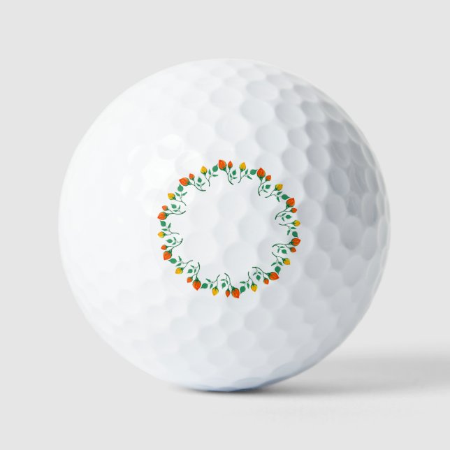 Rundrahmen mit Blumenrahmen, gelb und rote Rose, B Golfball (Vorderseite)