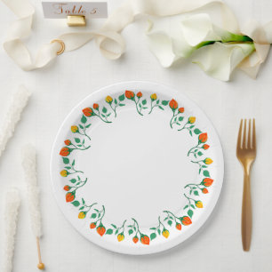Rundrahmen mit Blumenrahmen, gelb und rote Rose, B Pappteller