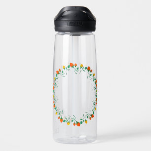Rundrahmen mit Blumenrahmen, gelb und rote Rose, B Trinkflasche