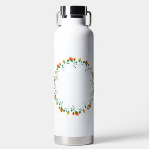 Rundrahmen mit Blumenrahmen, gelb und rote Rose, B Trinkflasche