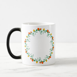 Rundrahmen mit Blumenrahmen, gelb und rote Rose, B Verwandlungstasse