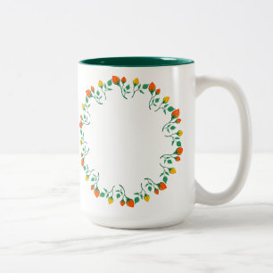 Rundrahmen mit Blumenrahmen, gelb und rote Rose, B Zweifarbige Tasse