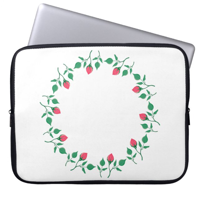 Rundrahmen mit rosa rosa Blume Laptopschutzhülle (Vorderseite)
