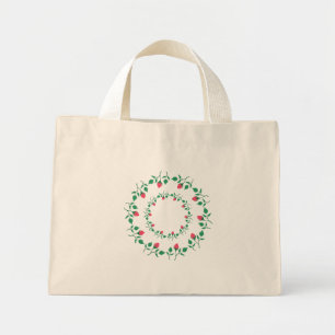 Rundrahmen mit rosa rosa Blume Mini Stoffbeutel