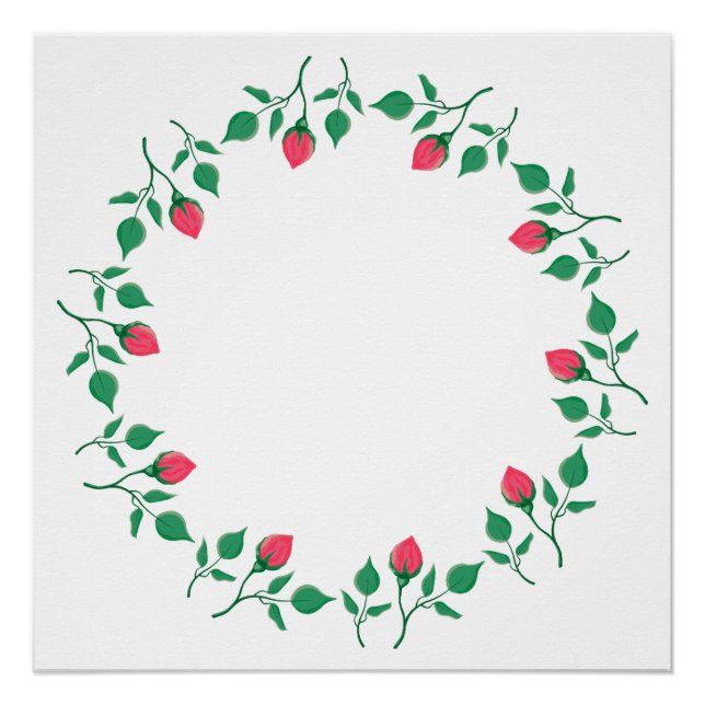Rundrahmen mit rosa rosa Blume Poster (Vorderseite)
