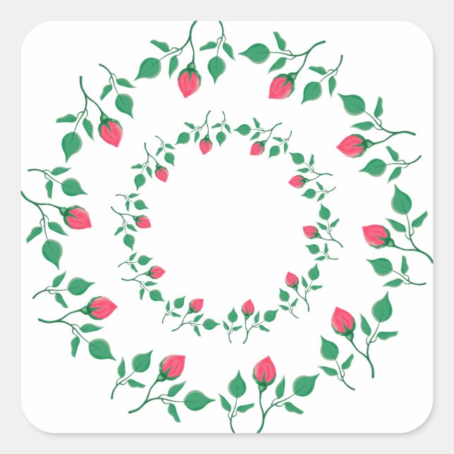 Rundrahmen mit rosa rosa Blume Quadratischer Aufkleber (Vorderseite)