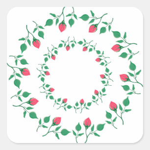 Rundrahmen mit rosa rosa Blume Quadratischer Aufkleber